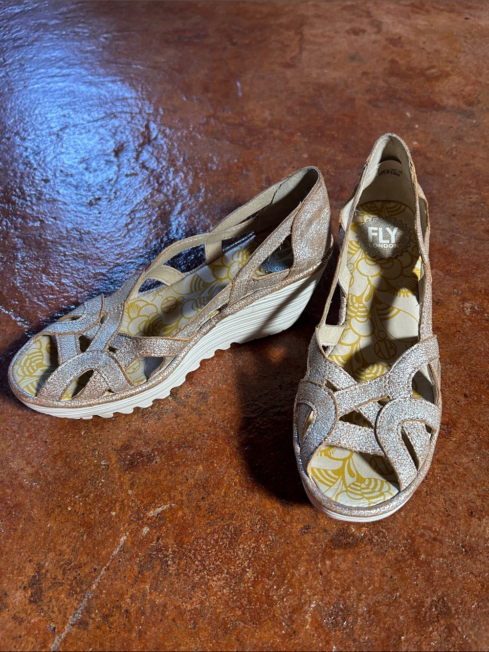 Fly London Metallic Wedge Sandals